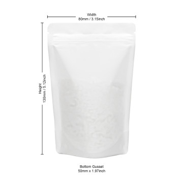 40g Recyclable White Matt Stand Up Pouch/Bag with Zip Lock 80x130mm (100 per pack)