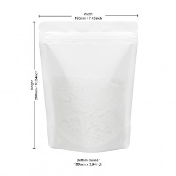 500g Recyclable White Matt Stand Up Pouch/Bag with Zip Lock 190x260mm