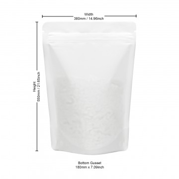 5kg Recyclable White Matt Stand Up Pouch/Bag with Zip Lock 380x550mm (100 per pack)