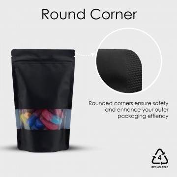 1kg Recyclable Window Black Matt Stand Up Pouch/Bag with Zip Lock 235x335mm 