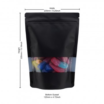 1kg Recyclable Window Black Matt Stand Up Pouch/Bag with Zip Lock 235x335mm 