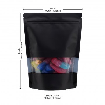 500g Recyclable Window Black Matt Stand Up Pouch/Bag with Zip Lock 190x260mm (100 per pack)