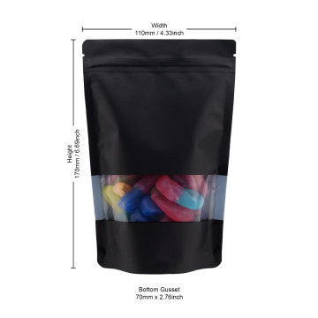 70g Recyclable Window Black Matt Stand Up Pouch/Bag with Zip Lock 110x170mm (100 per pack)