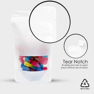 250g  Recyclable Window White Matt Stand Up Pouch/Bag with Zip Lock [SP4] (100 per pack)