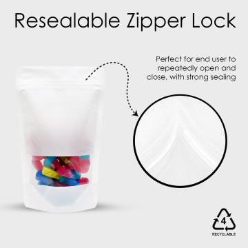 250g  Recyclable Window White Matt Stand Up Pouch/Bag with Zip Lock [SP4] (100 per pack)