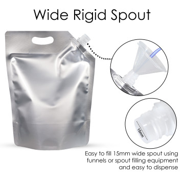 2 Litre Silver Matt Spout Pouches with Handle (100 per pack)