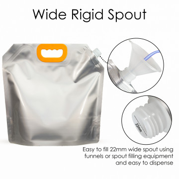 5 Litre Silver Matt Spout Pouches with Handle (100 per pack)
