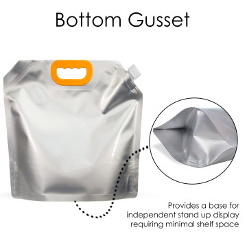 5 Litre Silver Matt Spout Pouches with Handle (100 per pack)