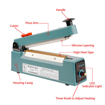 TEW 200mm Metal Body Impulse Heat Sealer With Cutter (1 per pack)