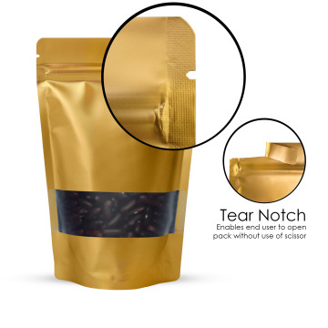 250g Window Gold Matt Stand Up Pouch/Bag with Zip Lock [SP4] (100 per pack)