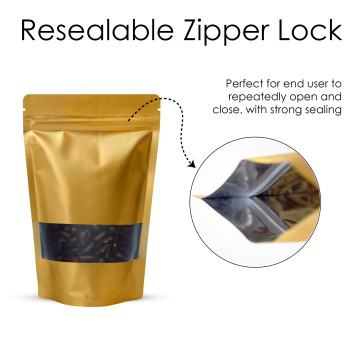 250g Window Gold Matt Stand Up Pouch/Bag with Zip Lock [SP4] (100 per pack)