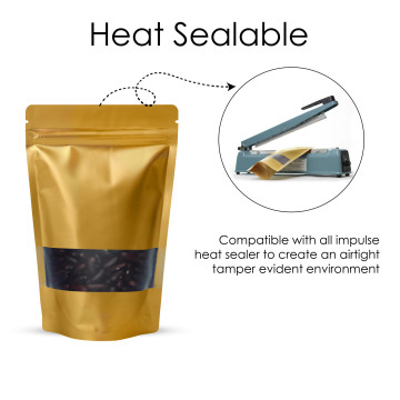 250g Window Gold Matt Stand Up Pouch/Bag with Zip Lock [SP4] (100 per pack)