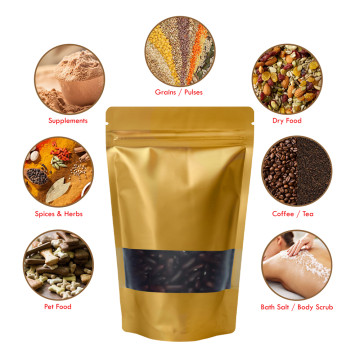 250g Window Gold Matt Stand Up Pouch/Bag with Zip Lock [SP4] (100 per pack)