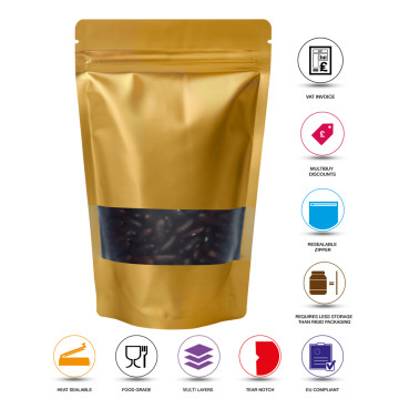 250g Window Gold Matt Stand Up Pouch/Bag with Zip Lock [SP4] (100 per pack)