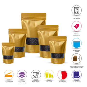 500g Window Gold Matt Stand Up Pouch/Bag with Zip Lock [SP5] (100 per pack)