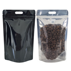 5Kg Valve Clear / Black Shiny With Handle Stand Up Pouch/Bag with Zip Lock (100 per pack)