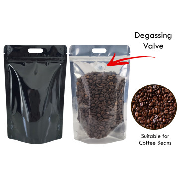 5Kg Valve Clear / Black Shiny With Handle Stand Up Pouch/Bag with Zip Lock (100 per pack)