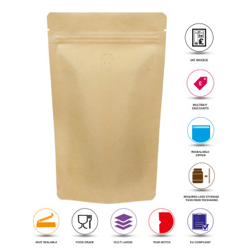 1kg Kraft Paper With Valve Stand Up Pouch/Bag with Zip Lock [SP6] (100 per pack)