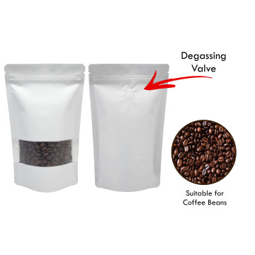 500g Window White Matt With Valve Stand Up Pouch/Bag with Zip Lock [SP5] (100 per pack)