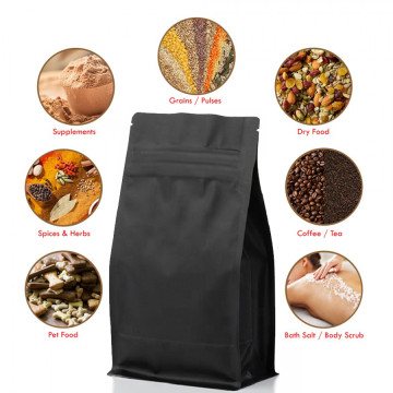 2.5kg 220x410mm Black Matt Flat Bottom Stand Up Pouch/Bag with Zip Lock (100 per pack)