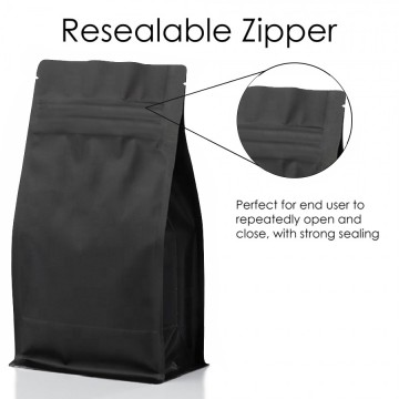 1kg Black Matt Flat Bottom Stand Up Pouch/Bag with Zip Lock [FB6]