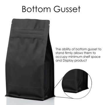 500g Black Matt Flat Bottom With Valve Stand Up Pouch/Bag with Zip Lock [FB5] (100 per pack)