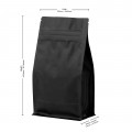 2.5kg 220x410mm Black Matt Flat Bottom Stand Up Pouch/Bag with Zip Lock