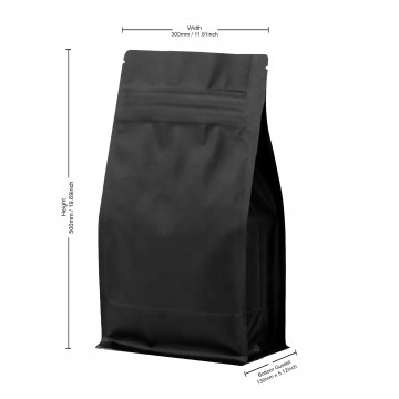 5kg 300x500mm Black Matt Flat Bottom Stand Up Pouch/Bag with Zip Lock