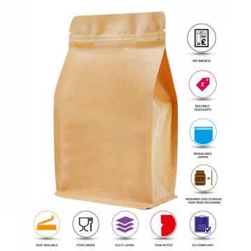 250g Kraft Paper Flat Bottom WIth Valve Stand Up Pouch/Bag with Zip Lock [FB4]