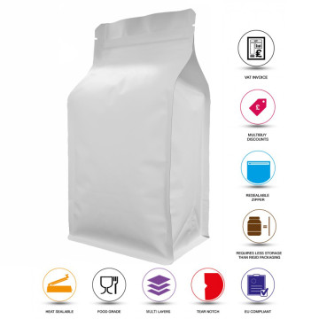 500g White Matt Flat Bottom Stand Up Pouch/Bag with Zip Lock [FB5] (100 per pack)