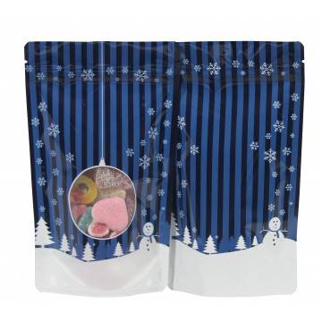 12cm x 20cm Christmas Blue Shiny Stand Up Pouch/Bag with Zip Lock