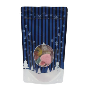 12cm x 20cm Christmas Blue Shiny Stand Up Pouch/Bag with Zip Lock (100 per pack)
