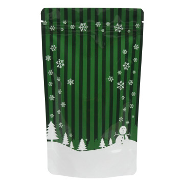 12cm x 20cm Christmas Green Shiny Stand Up Pouch/Bag with Zip Lock (100 per pack)