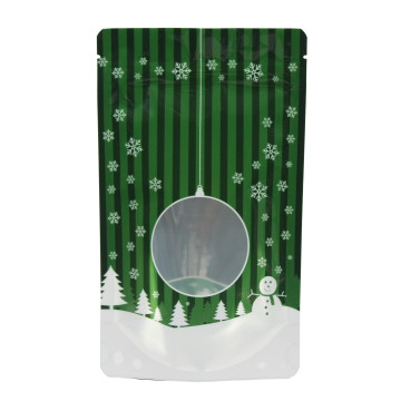 12cm x 20cm Christmas Green Shiny Stand Up Pouch/Bag with Zip Lock (100 per pack)