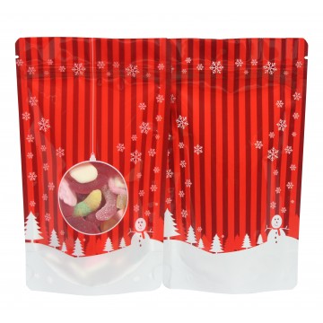 12cm x 20cm Christmas Red Shiny Stand Up Pouch/Bag with Zip Lock 