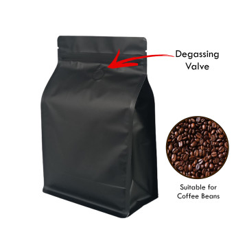 1kg Valve Black Matt Flat Bottom Bag with Zip Lock [FB6] (100 per pack)