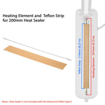 247mm Long Heating Element for 200mm Impulse Heat Sealer with Teflon Strip (2 per pack)