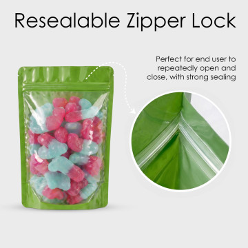 250g Clear / Green Shiny Stand Up Pouch/Bag with Zip Lock [SP4] (100 per pack)