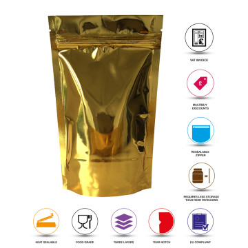 3kg Gold Shiny Stand Up Pouch/Bag with Zip Lock [SP7] (100 per pack)