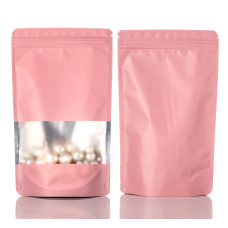 100mm x 150mm Window Pink Matt Stand Up Pouch/Bag with Zip Lock