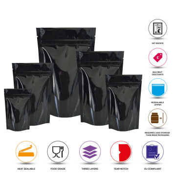 3kg Black Shiny Stand Up Pouch/Bag with Zip Lock [SP7] (100 per pack)