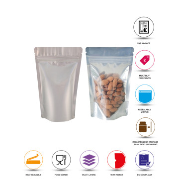 100g Clear / Silver Matt With Valve Stand Up Pouch/Bag with Zip Lock [SP9]