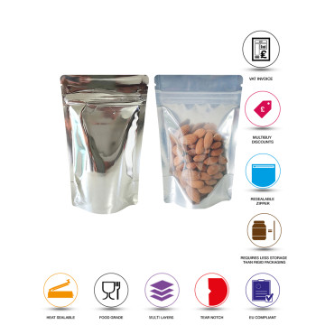 [Sample] 500g Clear / Silver Shiny Stand Up Pouch/Bag with Zip Lock [SP5]