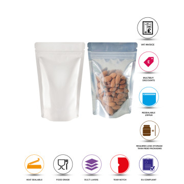 [Sample] 250g Clear / White Shiny Stand Up Pouch/Bag with Zip Lock [SP4]