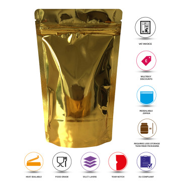 [Sample] 250g Gold Shiny Stand Up Pouch/Bag with Zip Lock [SP4]