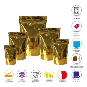250g Gold Shiny Stand Up Pouch/Bag with Zip Lock [SP4]