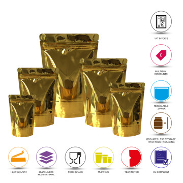 70g Gold Shiny Stand Up Pouch/Bag with Zip Lock [SP2] (100 per pack)