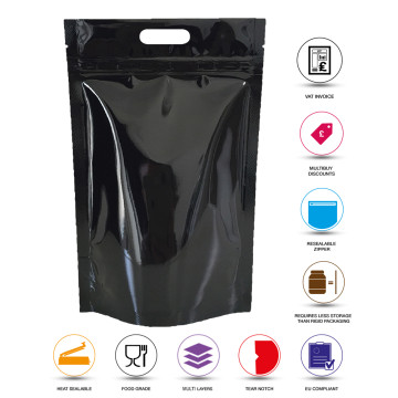 [Sample] 5kg Black Shiny With Handle Stand Up Pouch/Bag with Zip Lock [SP8]