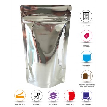 [Sample] 100g Silver Shiny Stand Up Pouch/Bag with Zip Lock [SP9]