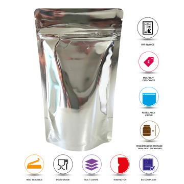 100g Silver Shiny Stand Up Pouch/Bag with Zip Lock [SP9] (100 per pack)